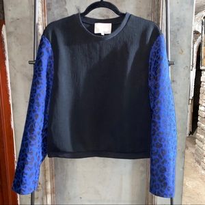 3.1 Phillip Lim Runway Leopard Sleeve Blue Top